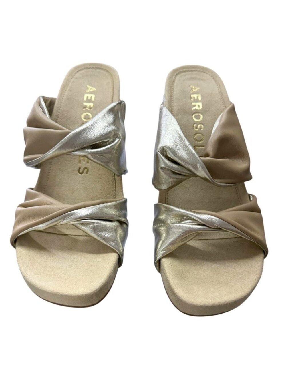 Aerosoles Mercer Wedge Sandals 9W Gold & Beige